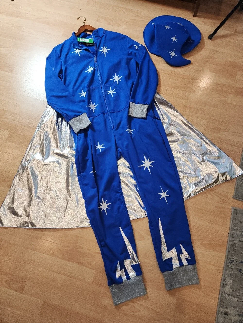 NWT Tipsy Elves' Wizard Costume Blue Silver Jumpsuit Hat Cape Size Large